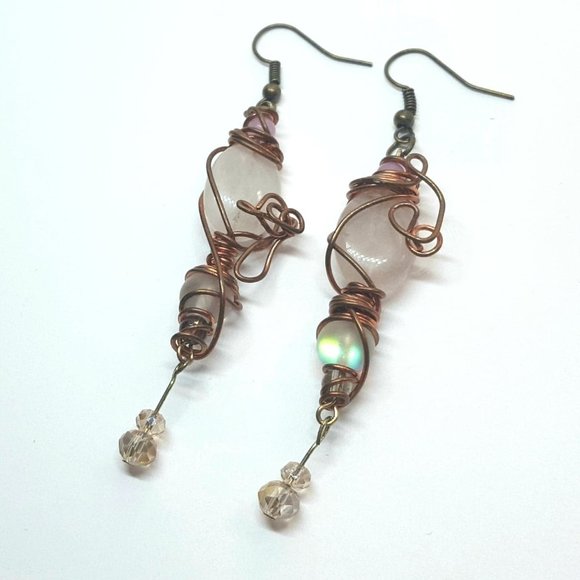Rose Quartz Mystic Aura Quartz Crystal Earrings - Picture 1 of 7